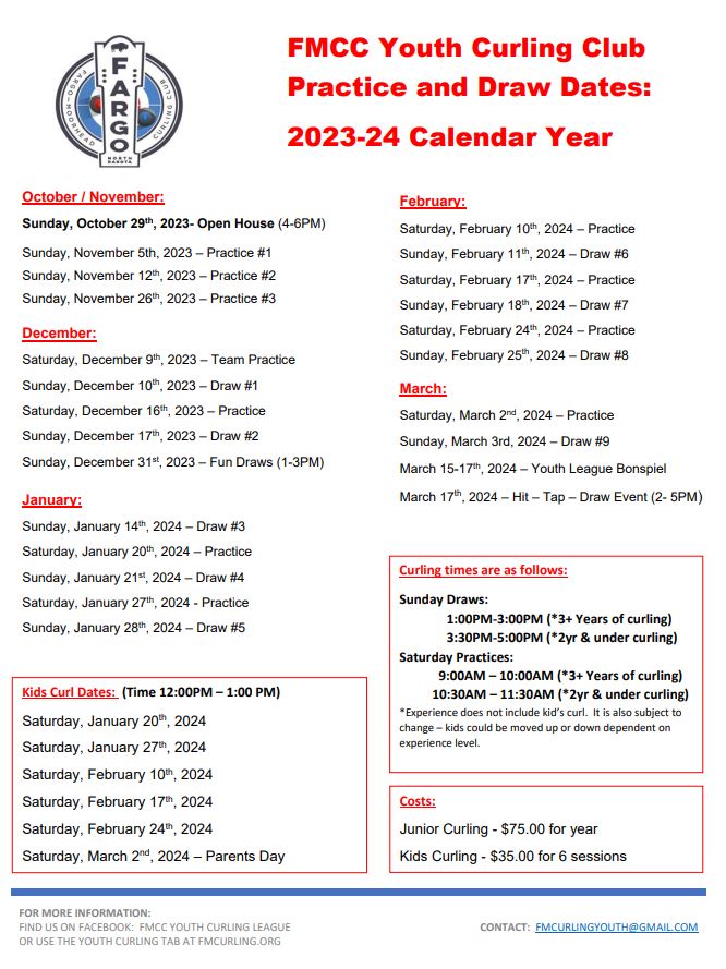 FMCC Youth Curling Schedule 2023 24 Season